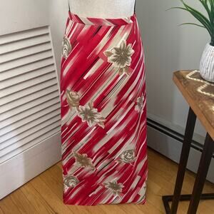 Vintage KATHIE LEE WOMAN Skirt 26W Red Abstract Floral Maxi Deadstock Retro